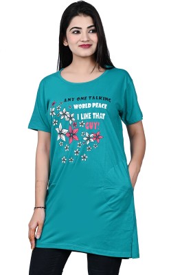 NGFASHION Printed, Typography Women Round Neck Blue T-Shirt