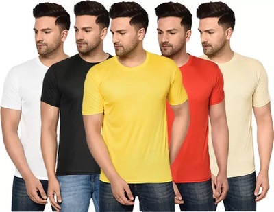 R ROCKIN TEES Solid Men Round Neck Multicolor T-Shirt