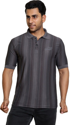 James Hamilton Striped Men Polo Neck Black, Grey T-Shirt