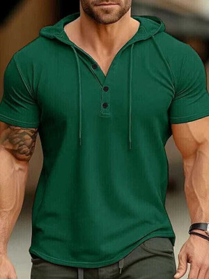 bedreamit Solid Men Hooded Neck Green T-Shirt