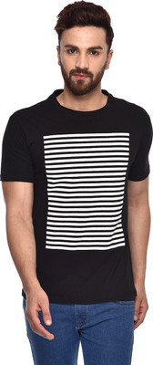 Wrodss Striped Men Round Neck Black T-Shirt