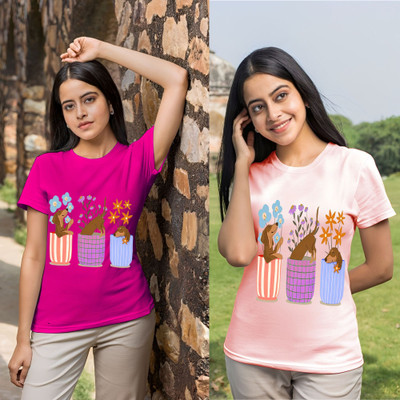 Lecowar Printed, Graphic Print Women Round Neck Multicolor T-Shirt