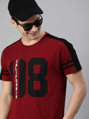 Printed Men Maroon, Black T-Shirt