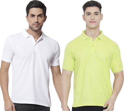 ACENTEO Solid Men Polo Neck White, Light Green T-Shirt