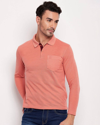 KAJAR Solid Men Polo Neck Orange T-Shirt