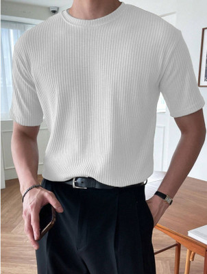 FARROWX Self Design Men Round Neck White T-Shirt