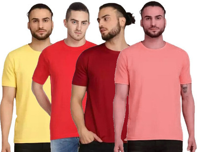 Diwazzo Solid Men Round Neck Multicolor T-Shirt