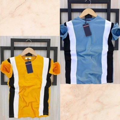 Oishee Colorblock Men Round Neck Dark Blue, Yellow T-Shirt