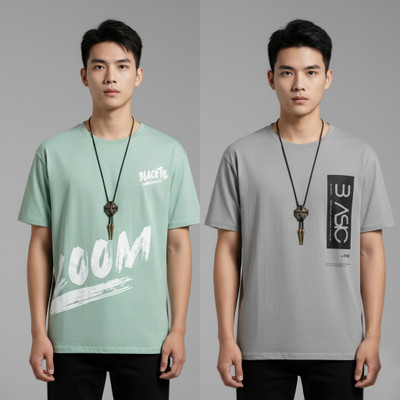 VRMA Printed Men Green, Grey T-Shirt