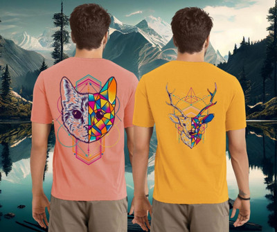 Lecowar Printed Men Round Neck Pink, Yellow T-Shirt