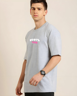 RED CLOVER Printed, Typography Men Round Neck Grey T-Shirt