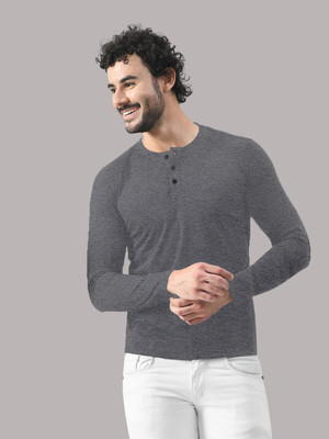 Blisstone Solid Men Henley Neck Grey T-Shirt