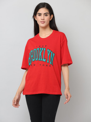 Ddaspration Typography Women Round Neck Red T-Shirt