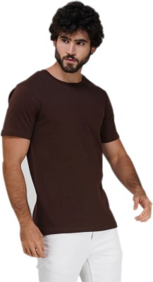 nikinclothing Solid Men Round Neck Brown T-Shirt