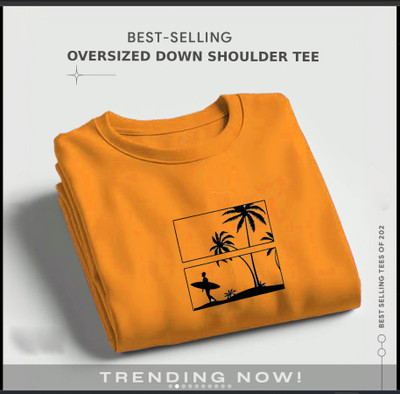 FASHLOOK Printed Men Round Neck Yellow T-Shirt