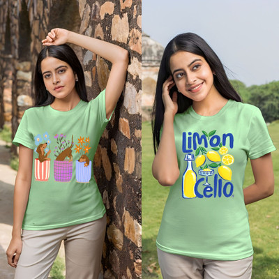 Lecowar Printed Women Round Neck Green T-Shirt