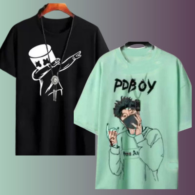 Printed Men Green, Black T-Shirt