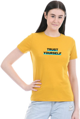 AMEVI Typography Women Round Neck Yellow T-Shirt