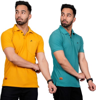 addiz Solid Men Polo Neck Reversible Yellow, Green T-Shirt