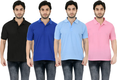 YUALIN CREATION Solid Men Polo Neck Multicolor T-Shirt