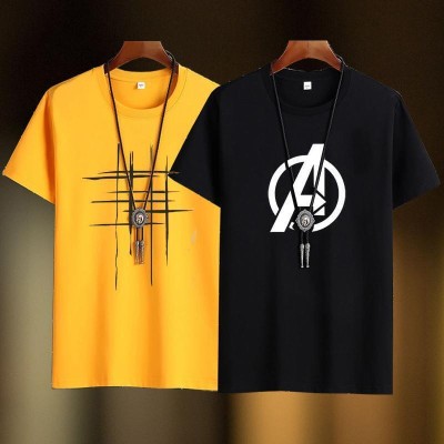 wike denimes Printed Men Round Neck Black, Yellow T-Shirt