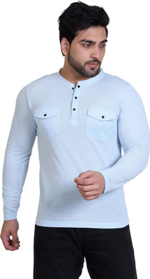 James Hamilton Solid Men Henley Neck Navy Blue T-Shirt