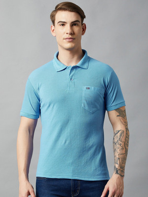 Distortion Crew Solid Men Polo Neck Light Blue T-Shirt