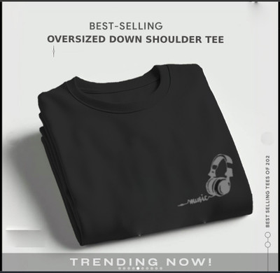 FASHLOOK Printed Men Round Neck Black T-Shirt