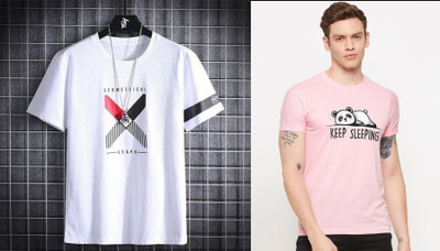 Majexic Printed, Typography Men Round Neck Multicolor T-Shirt