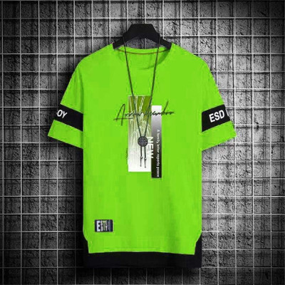 KASPY Printed Men Round Neck Light Green T-Shirt