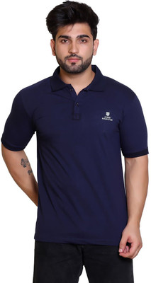 James Hamilton Solid Men Polo Neck Navy Blue T-Shirt