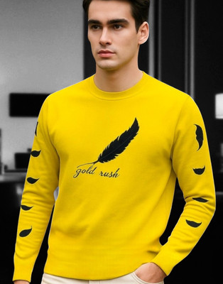 Autna Printed Men Round Neck Yellow T-Shirt