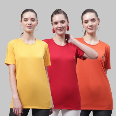 VIMAL JONNEY Solid Women Round Neck Multicolor T-Shirt