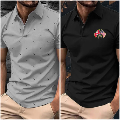 Merriment Printed Men Polo Neck Black T-Shirt