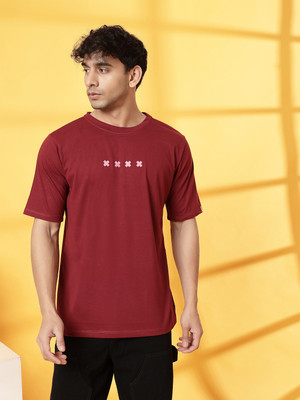 RIGO Typography Men Round Neck Red T-Shirt