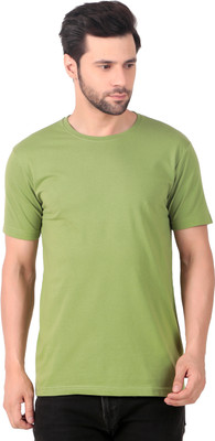 Fabstieves Solid Men Round Neck Green T-Shirt