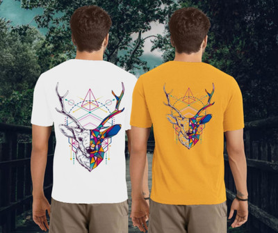 Kasendra Printed Men Round Neck White, Yellow T-Shirt