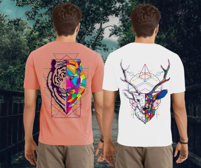 Kasendra Graphic Print Men Round Neck Pink, White T-Shirt