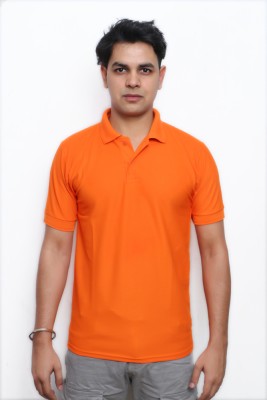Nativaswear Solid Men Polo Neck Orange T-Shirt