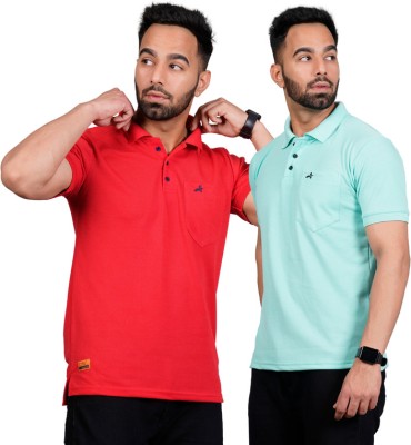 addiz Solid Men Polo Neck Reversible Red, Light Green T-Shirt