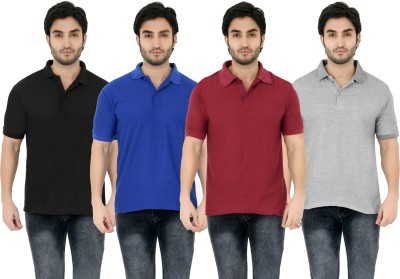 YUALIN CREATION Solid Men Polo Neck Maroon T-Shirt