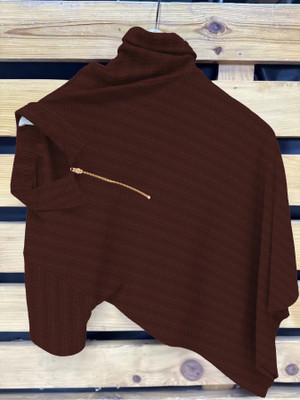 FLYENZA Self Design Men Polo Neck Brown T-Shirt