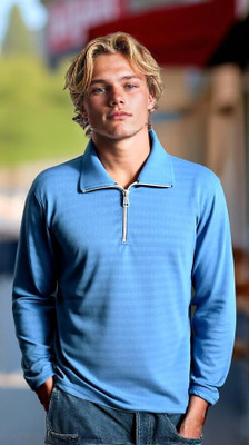 BRIGHTKRAFTS Self Design Men Polo Neck Blue T-Shirt