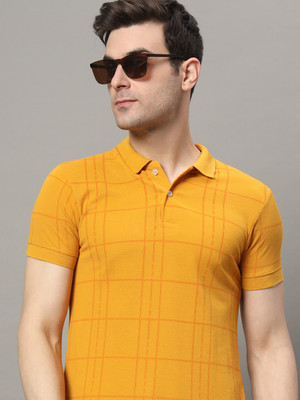 RELANE Checkered Men Polo Neck Yellow T-Shirt