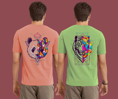 Kintu Parantu Printed Men Round Neck Pink, Green T-Shirt