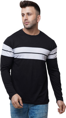 Wrodss Striped Men Round Neck Black T-Shirt