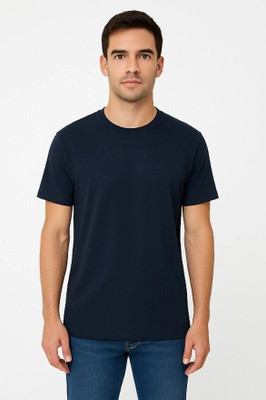 moxeron Solid Men Crew Neck Blue T-Shirt