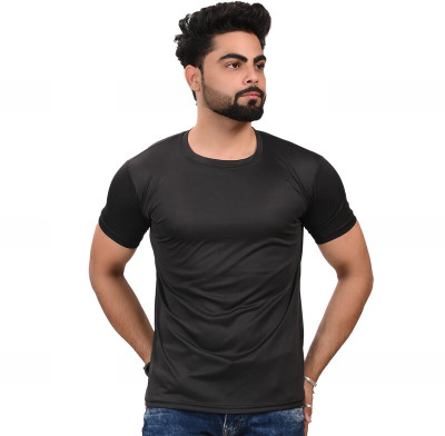 JS FASHIONS Solid Men Round Neck Black T-Shirt