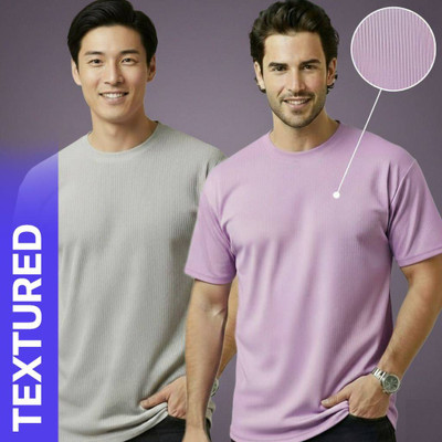 Fashion Globe Solid Men Pink T-Shirt