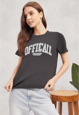 MACK JONNEY Printed Women Round Neck Black T-Shirt